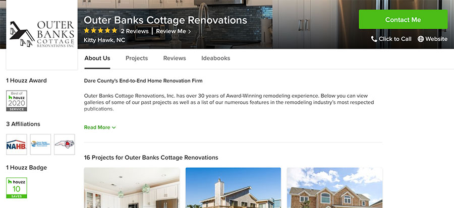 OBX Cottage Renovations of Kitty Hawk, NC Awarded Best Of Houzz 2020